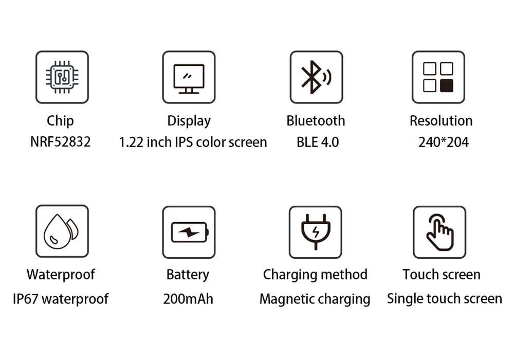 Makibes Q20 Smartwatch Blood Pressure Monitor 1.22 Inch IPS Screen IP67 Water Resistant Heart Rate Sleep Tracker Silicon Strap - Black