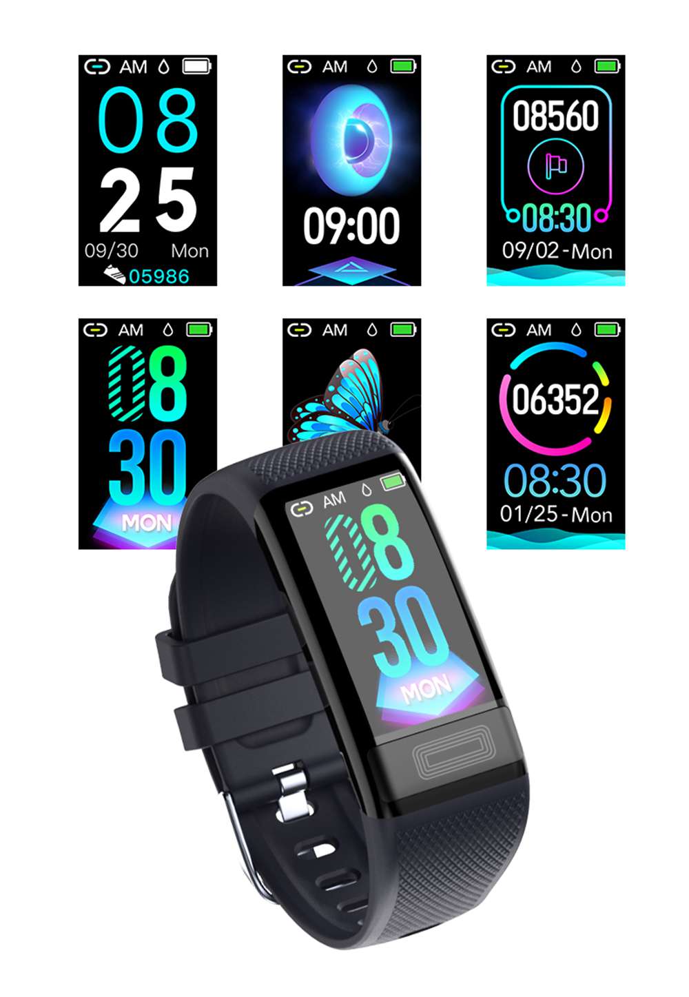 Makibes C20S Smart Bracelet Blood Oxygen Blood Pressure Monitor 1.14 Inch LCD Color Touch Screen IP67 Water Resistant Heart Rate Wristband - Black