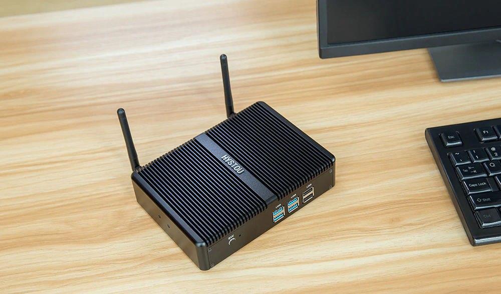 HYSTOU H2 Intel Core i3-5005U 8G RAM 128G SSD Fanless Mini PC 2.4G+5G WIFI 1000M LAN USB3.0 HDMI+VGA - Black