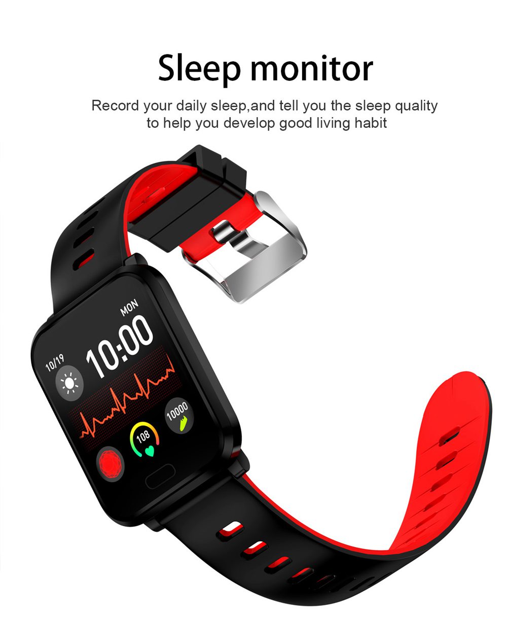 Makibes K10 Smartwatch Remote Camera 1.3 Inch Screen IP68 Water Resistant Heart Rate Blood Pressure Monitor - Black