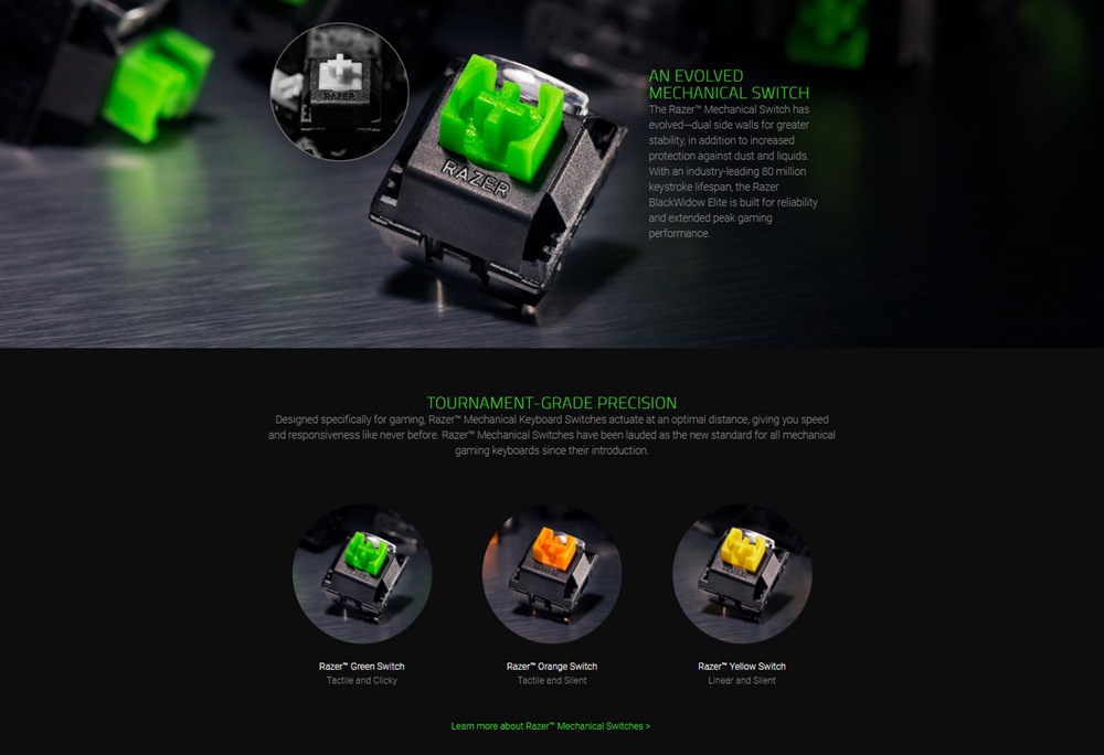 Razer BlackWidow Elite Wired Mechanical Gaming Keyboard 108 Key Tactile Green Switches RGB Lighting Programmable - Black