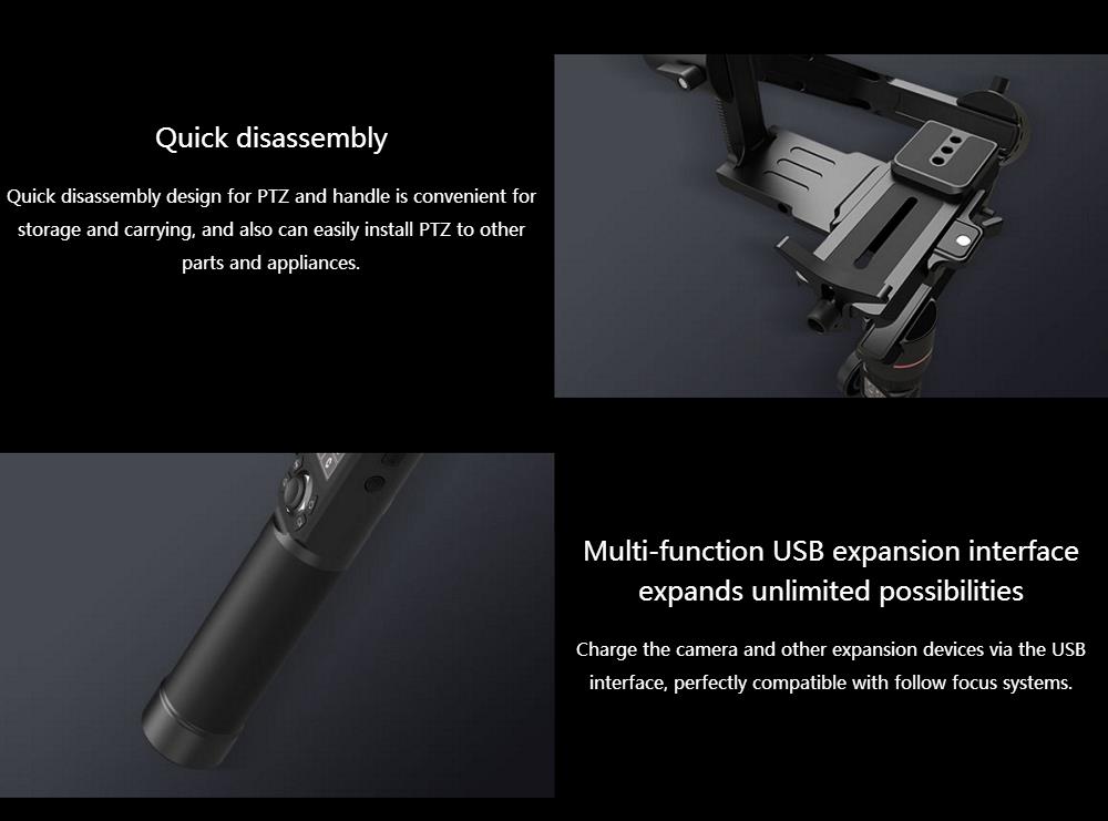 FeiyuTech AK2000 3-tengelyes kefe nélküli kézi gimbal stabilizátor LCD érintőképernyővel a tükör nélküli DSLR fényképezőgéphez - fekete