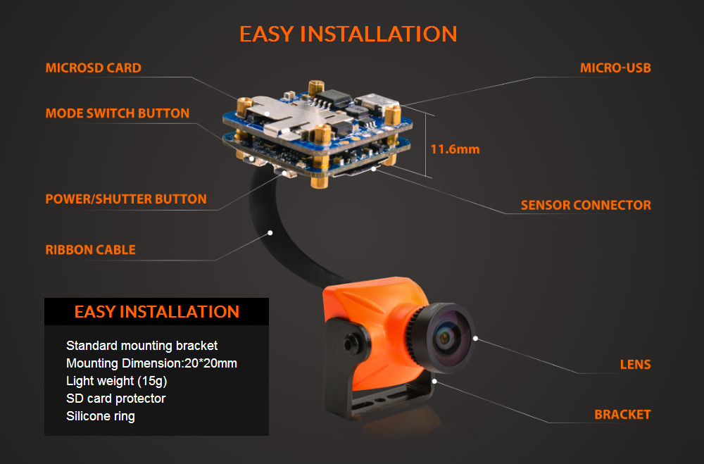 Runcam Split Mini N/P Switchable FOV 130 Degree 1080P/60fps Low Latency WDR FPV Camera for RC Drone
