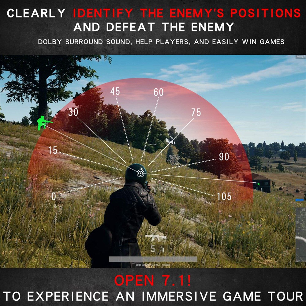 V9 Gaming Headset USB 7.1 Surround Sound with Mic Wire Control LED Light Headphones - Black