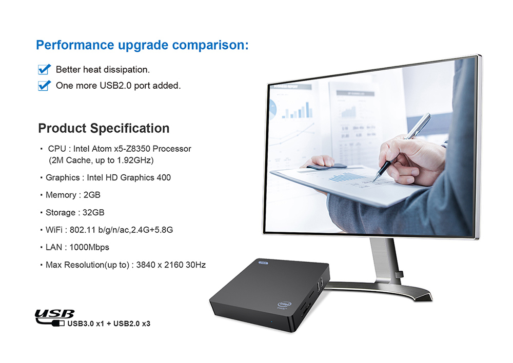 Z85 MINI PC intel z8350 2G/32G 2.4G/5G WIFI Bluetooth Gigabit LAN USB3.0 HDMI+VGA
