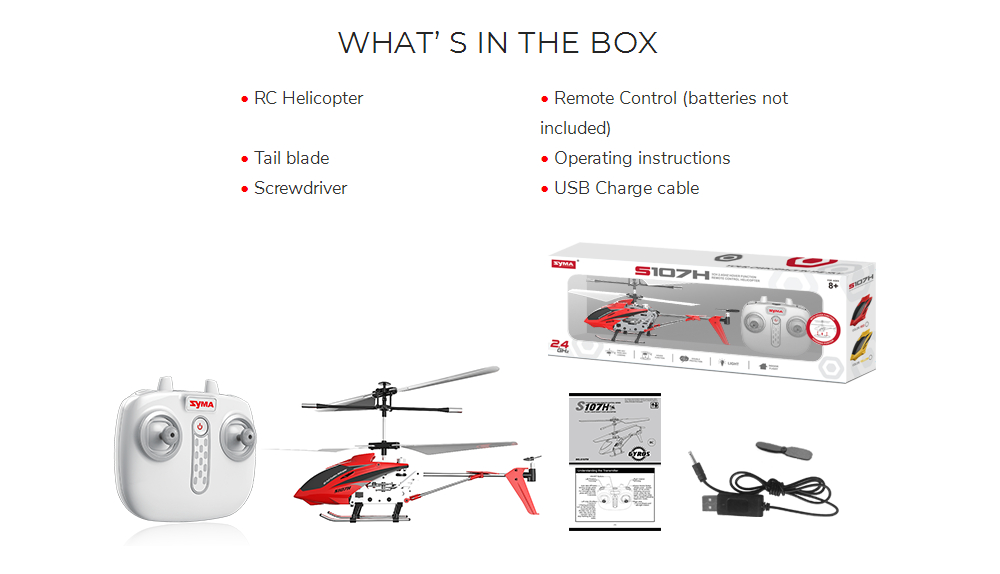 Syma S107H 2.4G 3CH RC Helicopter Alloy Copter Built-in Gyro RTF - Red