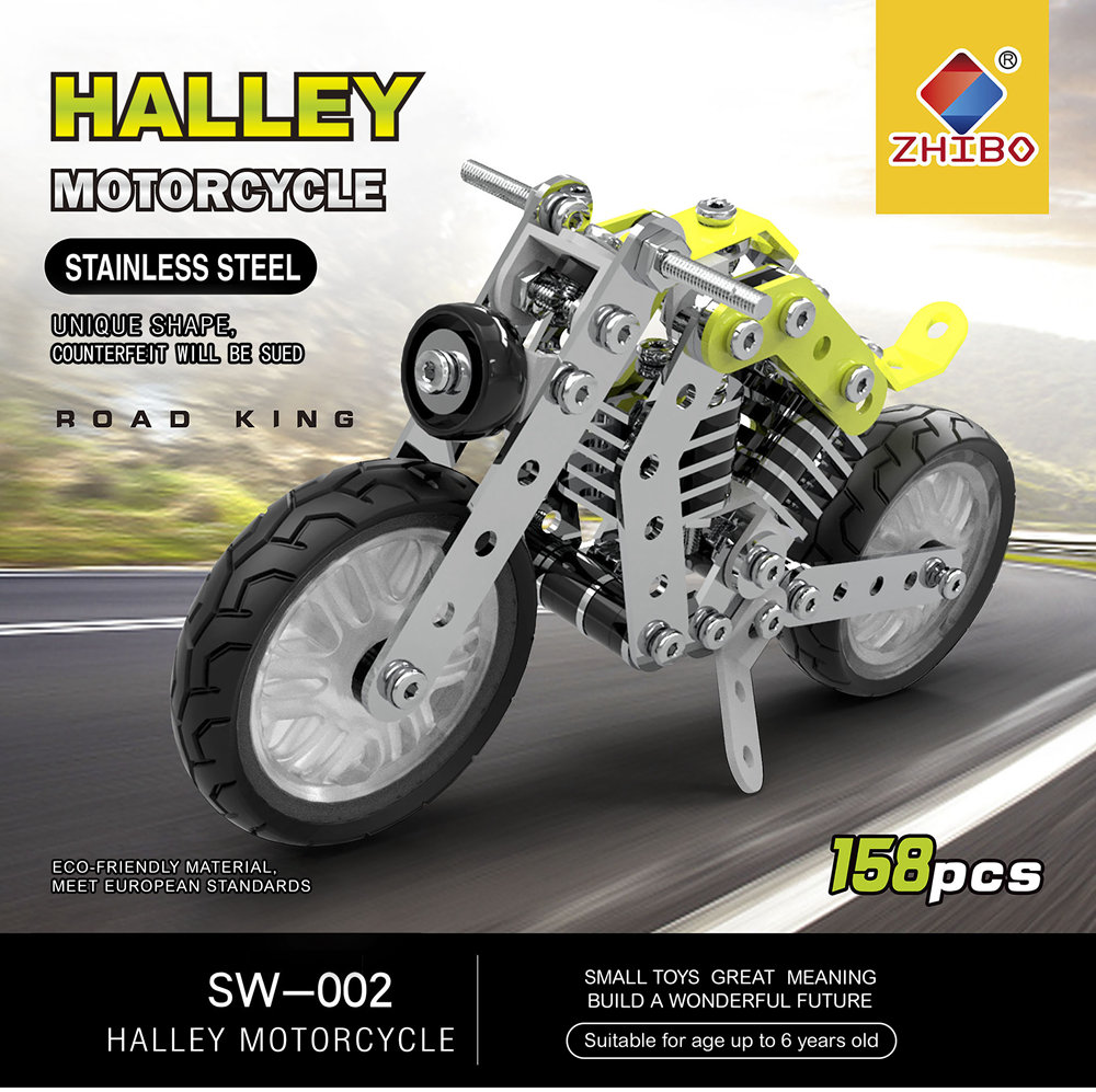 SW SW-002 158PCS DIY Stainless Steel Halley Motorcycle Alloy Assembling Educational Toys