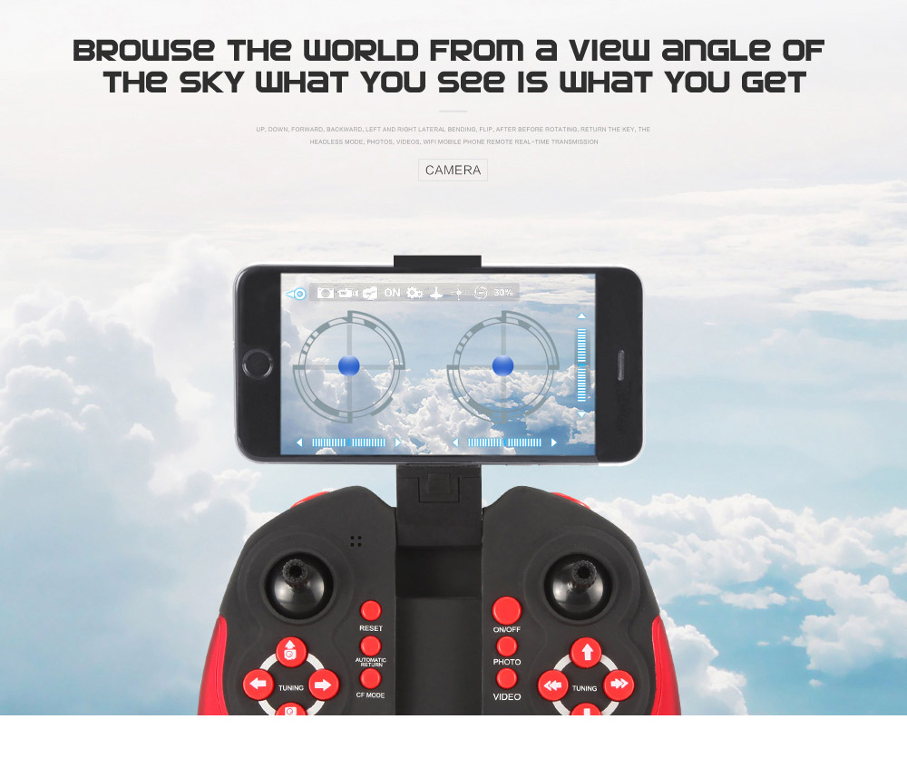 JJRC H20W WIFI FPV 2.0MP 720P HD Camera 3D Flip CF Mode 2.4G 6Axis Hexacopter VR Goggles Compatible with LED Light RTF - Blue