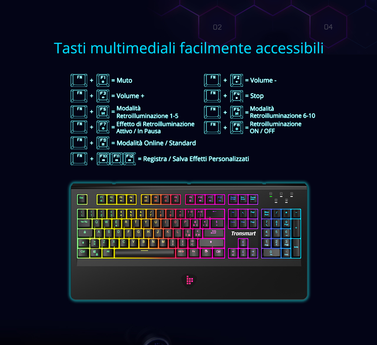 Tronsmart TK09R Mekaniskt speltangentbord med RGB-bakåtmakroknappar Blå omkopplare för spelare - IT-layout