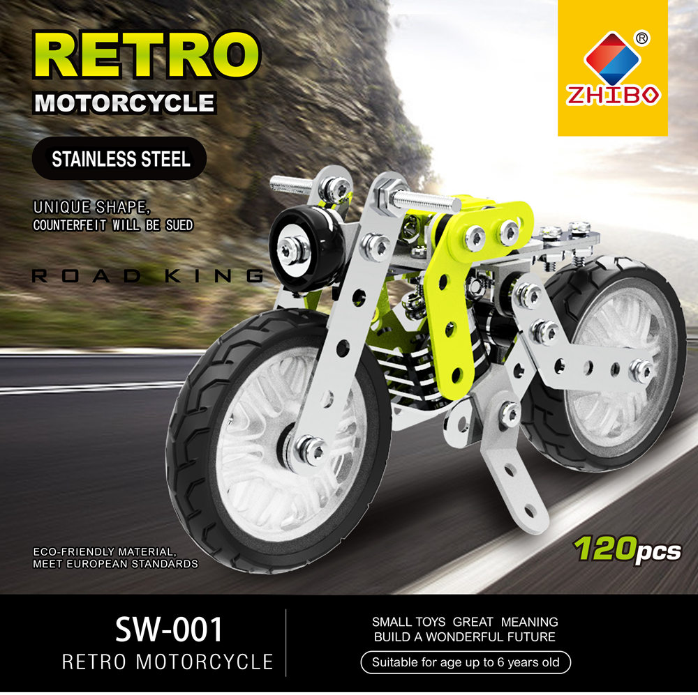 SW SW-001 120PCS DIY Stainless Steel Retro Motorcycle Alloy Assembling Educational Toys