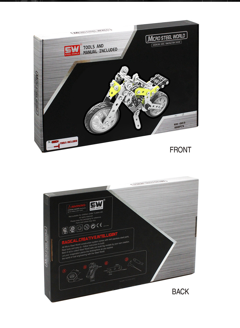 SW SW-003 188PCS DIY Stainless Steel Street Motorcycle Alloy Assembling Educational Toys