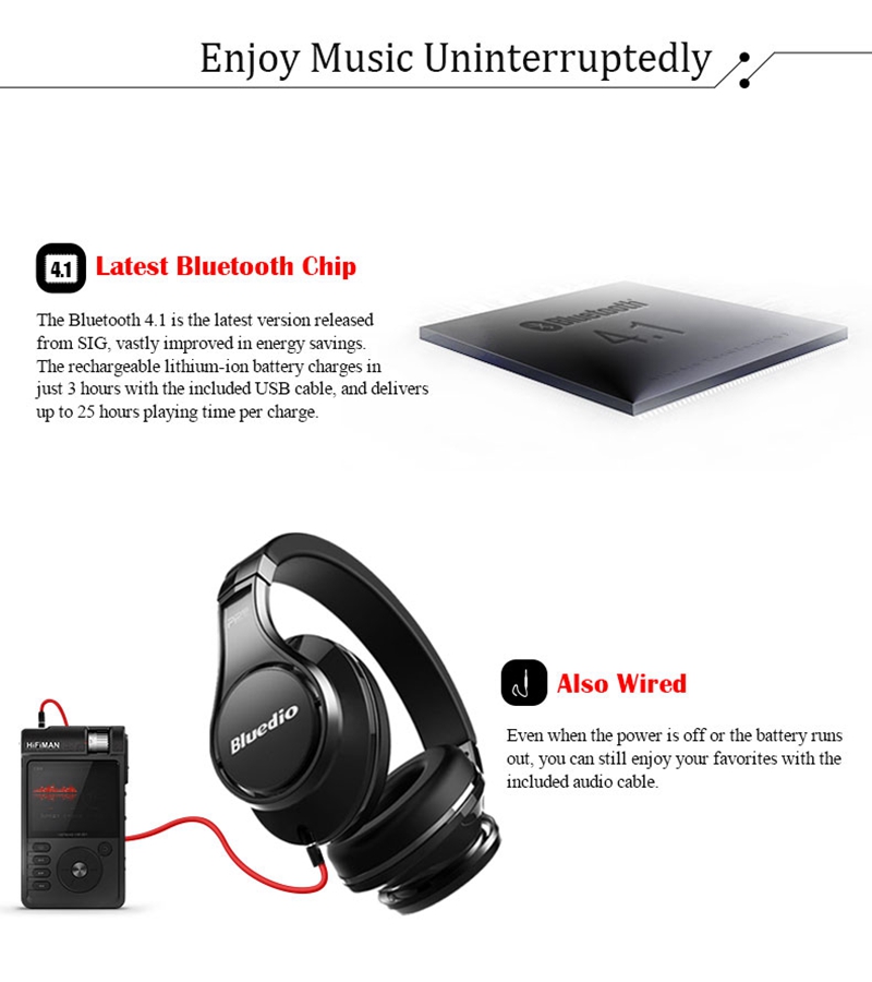 Bluedio UFO Bluetooth Headphones with Mic 3D Bass 8 Drivers HiFi - White