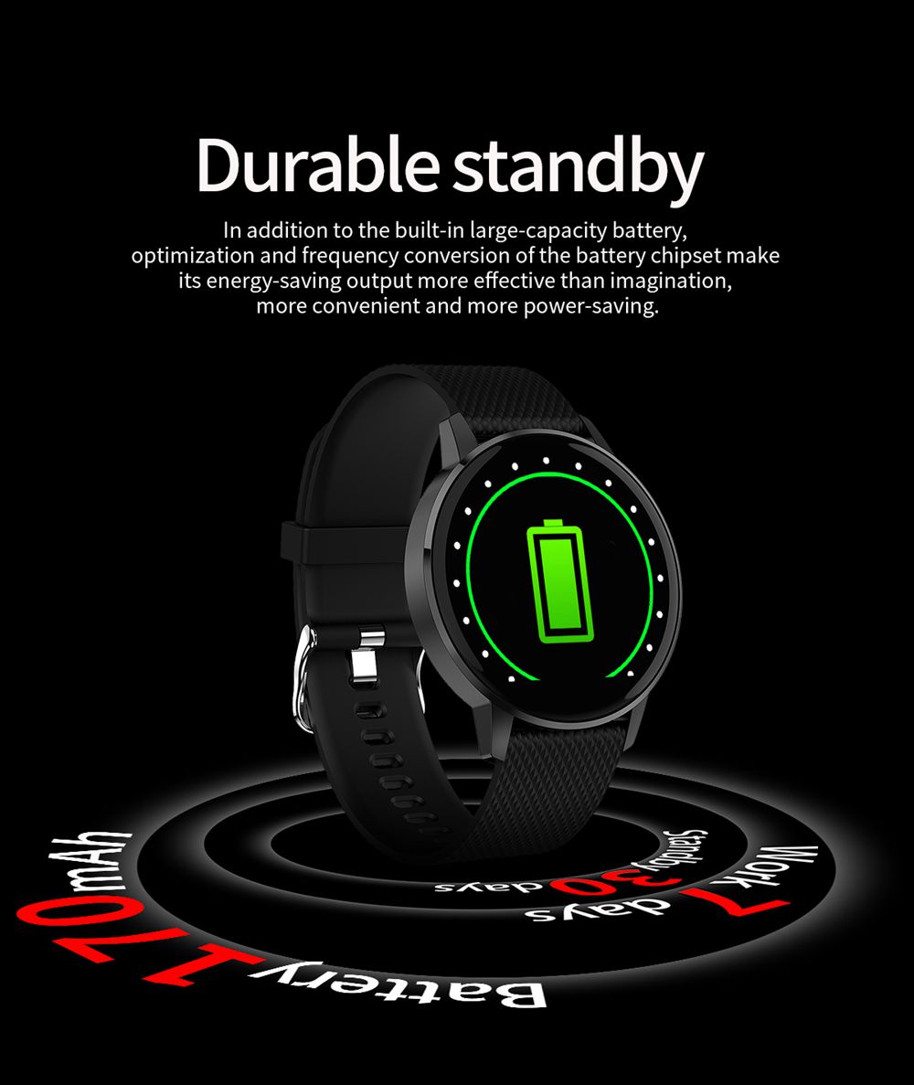 MAKIBES T4 Smart Watch 1.22 Inch Blood Pressure Heart Rate Monitor Fitness Tracker Silicone Strap - Black