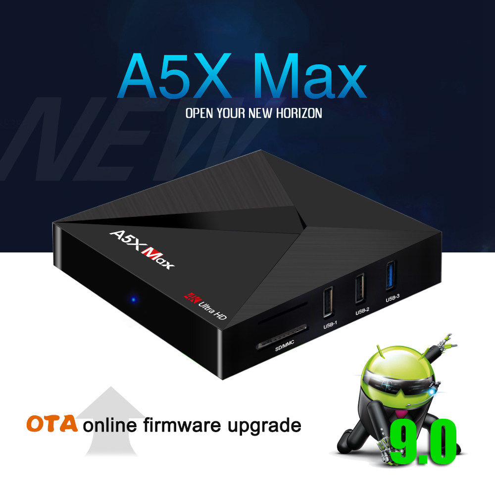 [Spain Stock]A5X MAX Android 9.0 4GB/32GB RK3328 4K TV BOX Bluetooth WIFI LAN KODI 18.0 HDR VP9 USB3.0