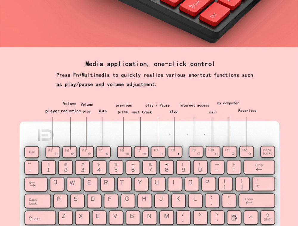 FD 1500 Portable Wireless Keyboard Mouse Combos 1500DPI 79 Keys - Black + Red