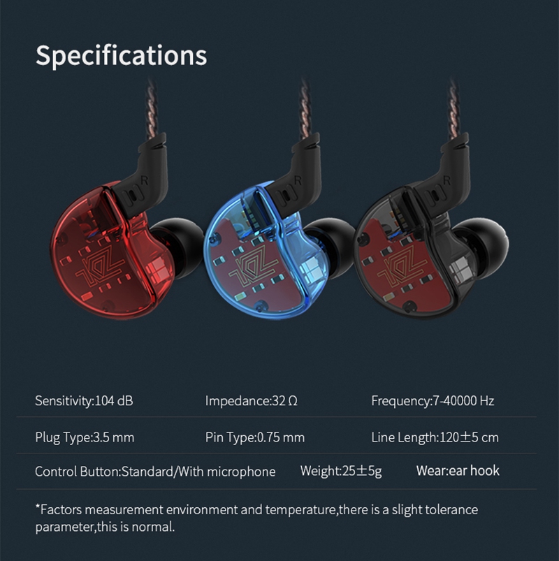 KZ ZS10 HiFi Hybrid Earphone with Mic 10 Drivers 4BA + 1DD  4 Balanced Armature Dynamic Heavy Bass - Black