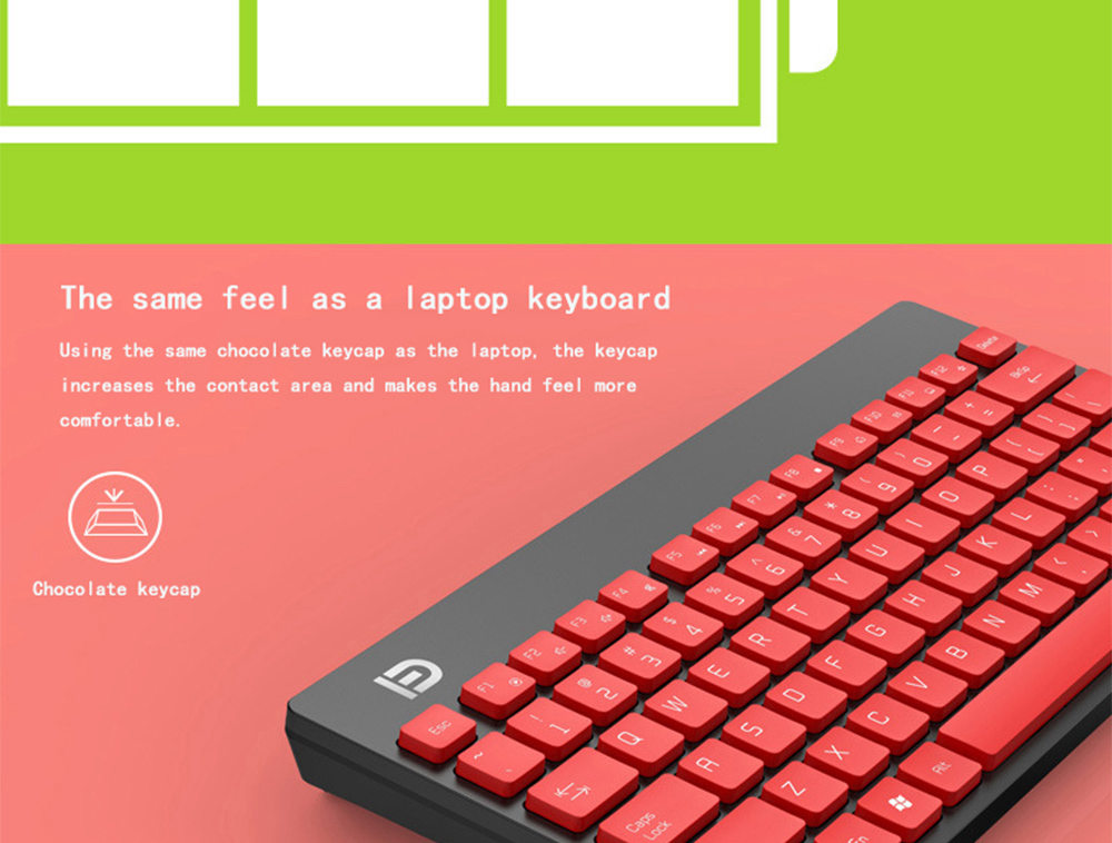 FD 1500 Portable Wireless Keyboard Mouse Combos 1500DPI 79 Keys - Black + Red