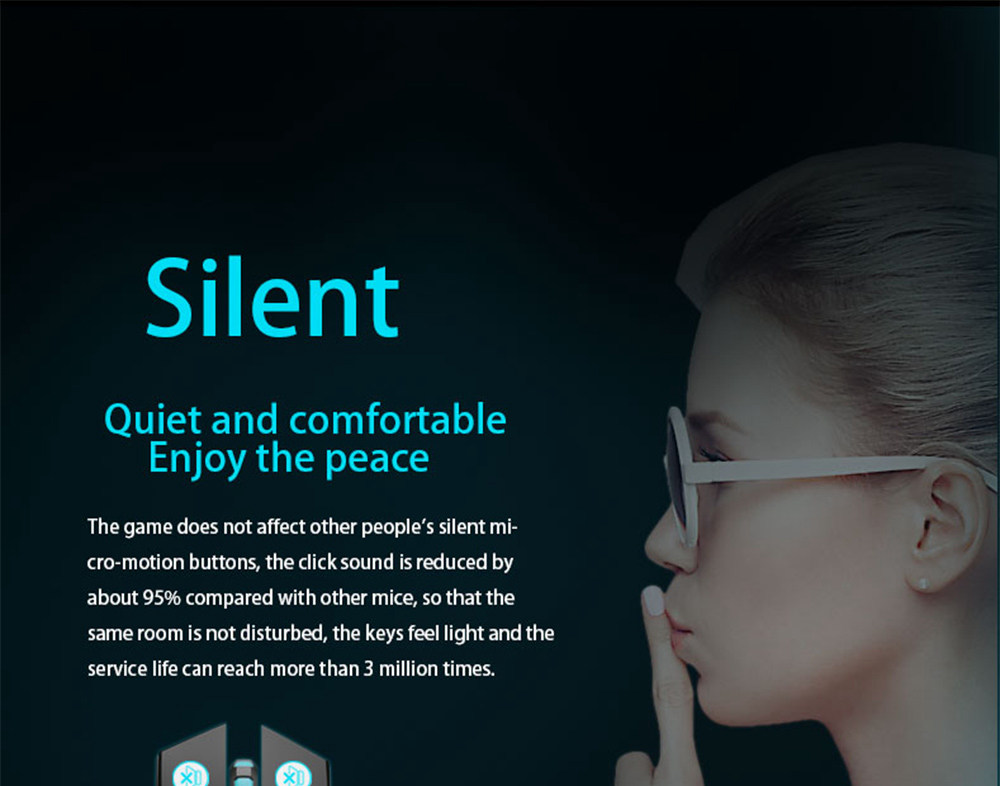 FD I720 Wireless Gamer Mouse 2400DPI Mute 6 Buttons Ultra Quiet Lightweight - Black