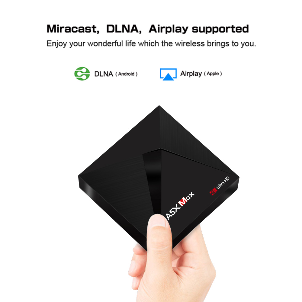 [Spain Stock]A5X MAX Android 8.1 Oreo KODI 17.3 4GB/16GB  RK3328 4K TV Box USB3.0 WIFI Bluetooth LAN VP9 H.265 HDMI