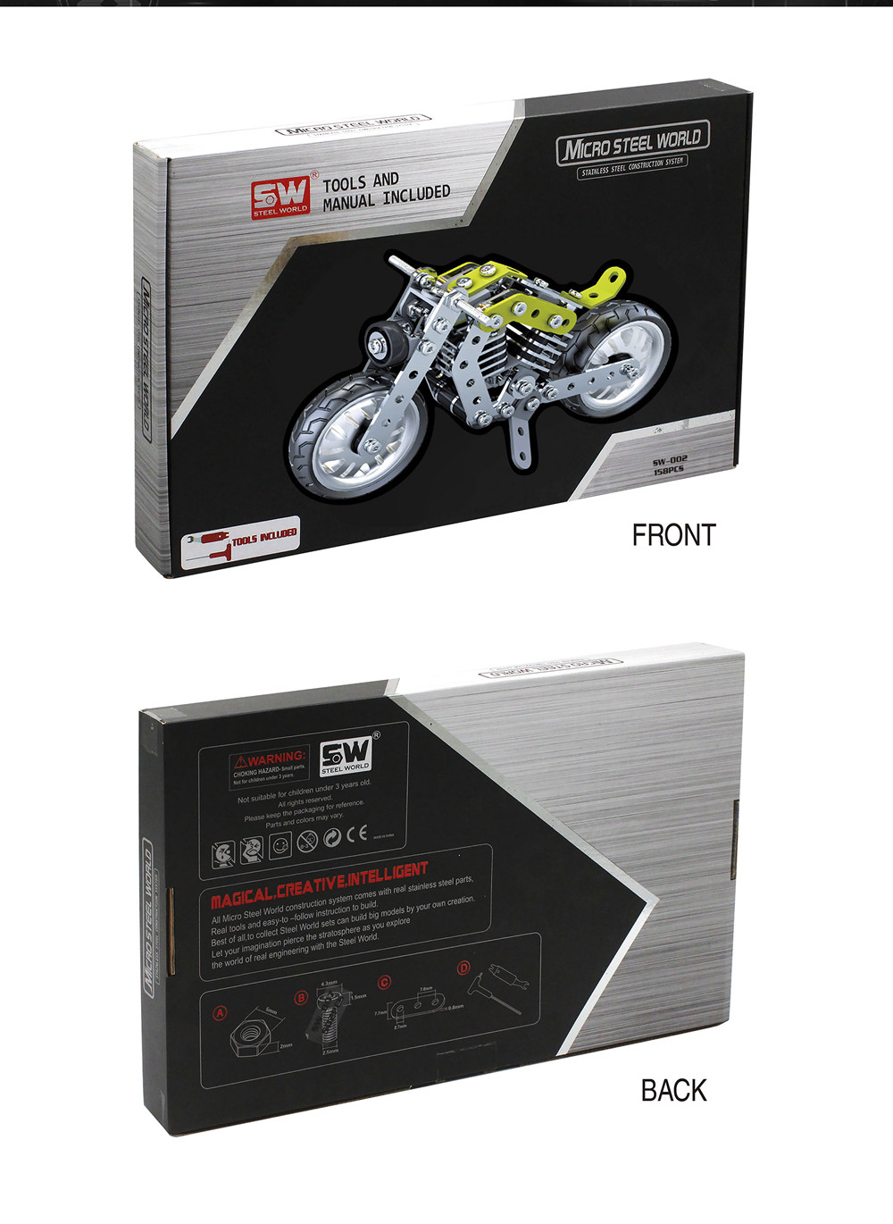 SW SW-002 158PCS DIY Stainless Steel Halley Motorcycle Alloy Assembling Educational Toys