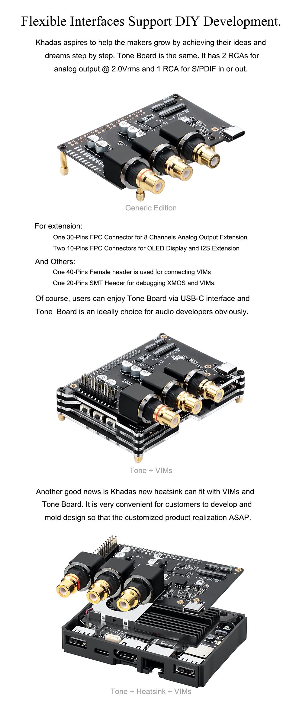 Khadas Tone Board VIMs Edition Hi-Res Audio XMOS ES9038Q2M DAC DSD256 384KHz 32 Bit Stereo Mobile Audio DAC