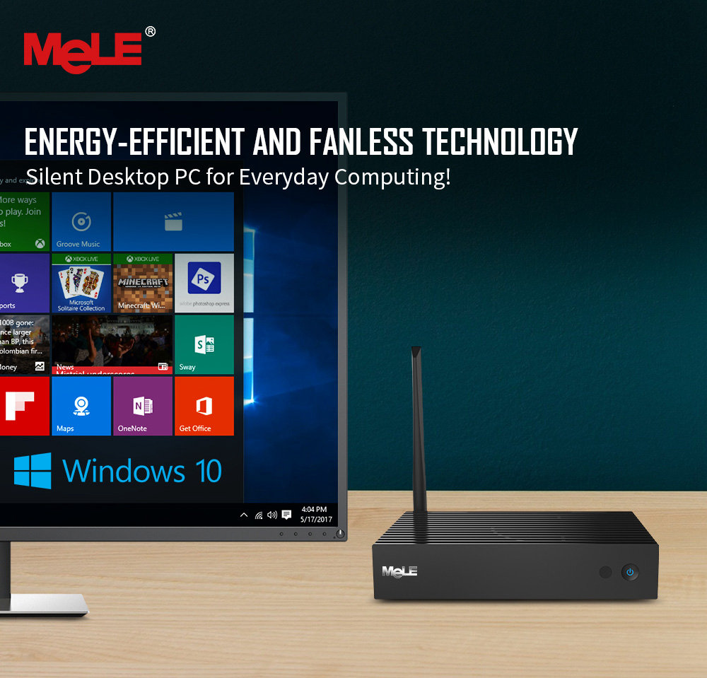 [HK Stock]MELE PCG35 Apo Licensed Windows 10 4GB/32GB Fanless Desktop Mini PC Intel Apollo Lake J3455 4K HDMI VGA M.2 SSD 2.5" HDD 802.11ac WiFi Gigabit LAN Bluetooth USB3.0 Type-C
