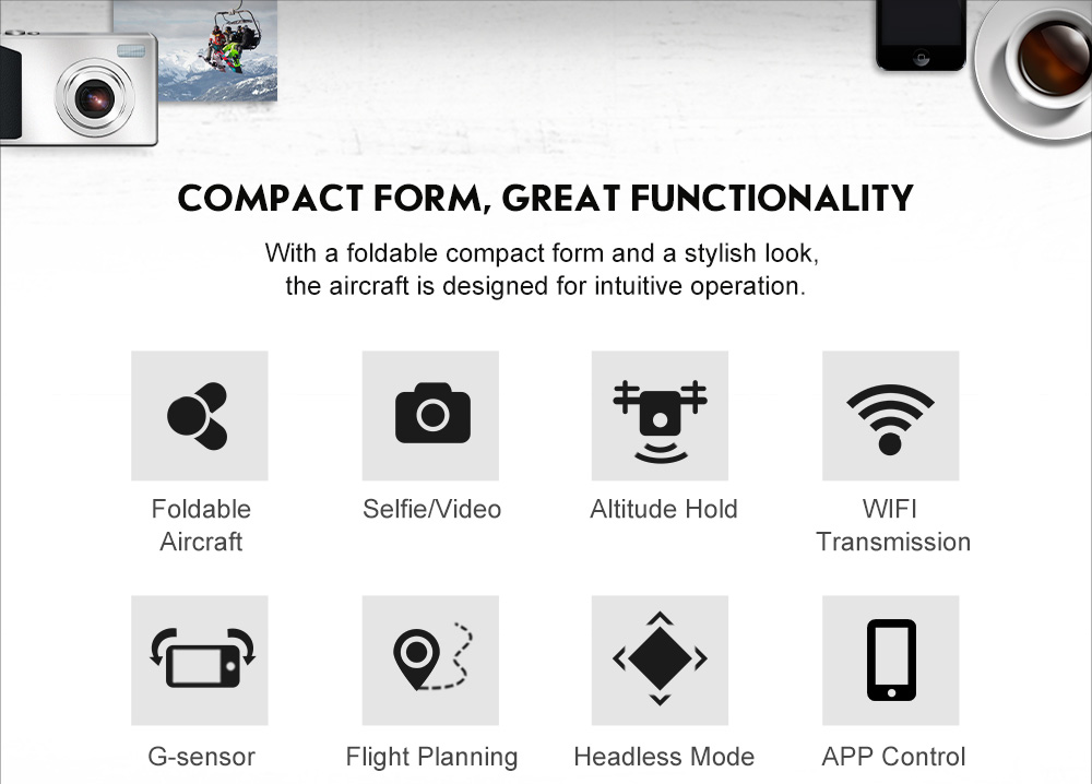 JJRC H53W Shadow WIFI FPV Foldable Drone with 480P Camera Altitude Hold Mode RC Quadcopter BNF - Black