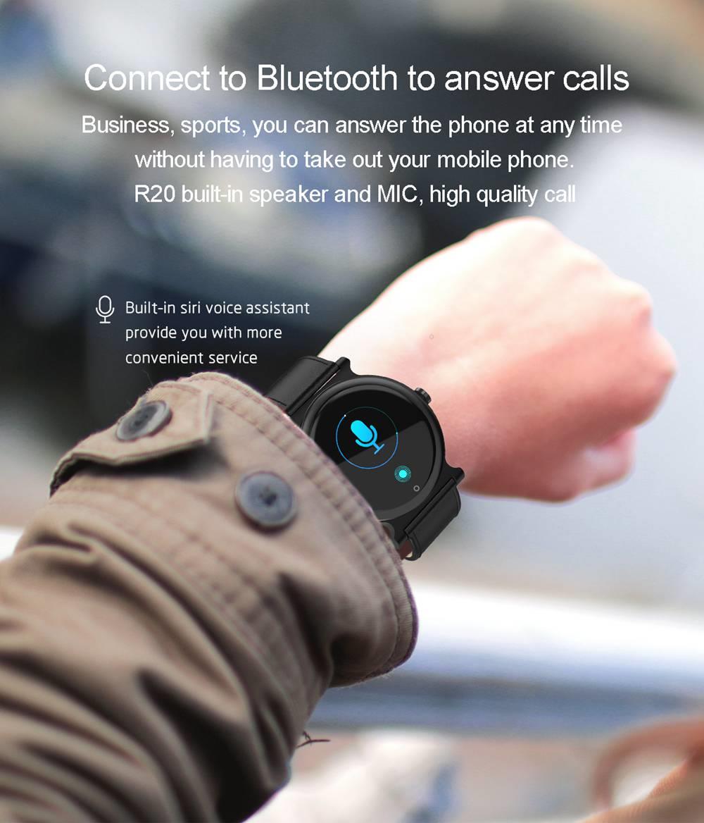 Makibes R20 Smartwatch 1.3 Inch LCD Colorful Screen Bluetooth 4.1 Heart Rate Monitor IP67 Fitness Tracker Leather Strap - Black