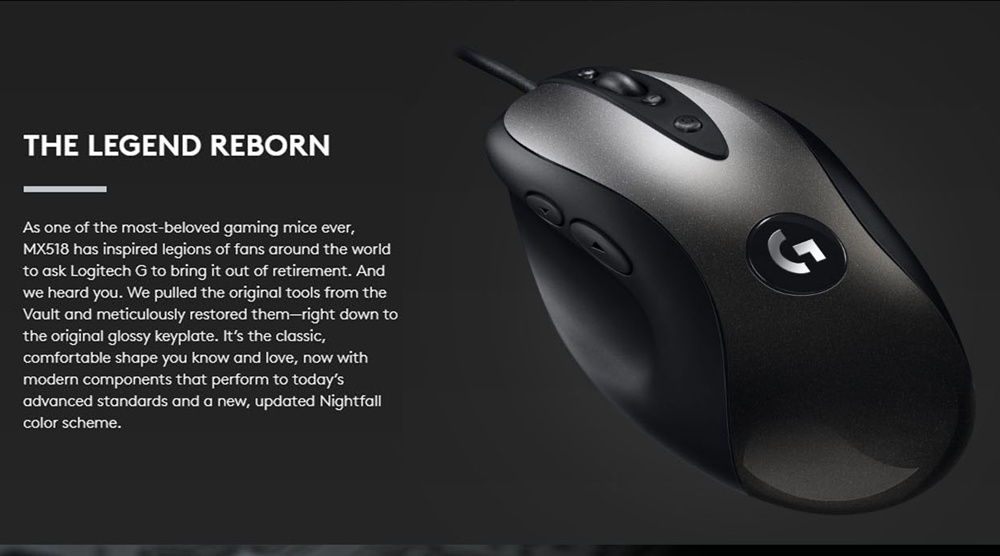 Logitech MX518 Classic Gaming Mouse 8 Programmable Buttons 16000 DPI Right Hand Wired - Black