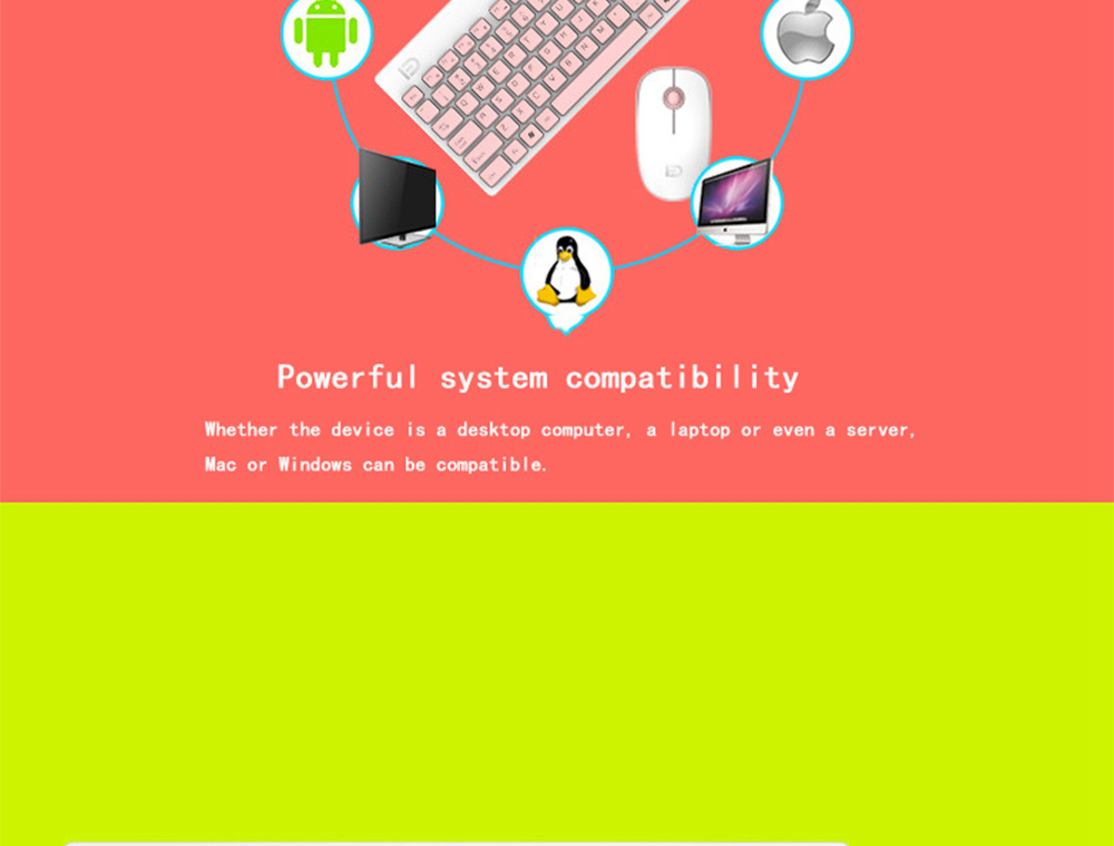 FD 1500 Portable Wireless Keyboard Mouse Combos 1500DPI 79 Keys - Black + Red