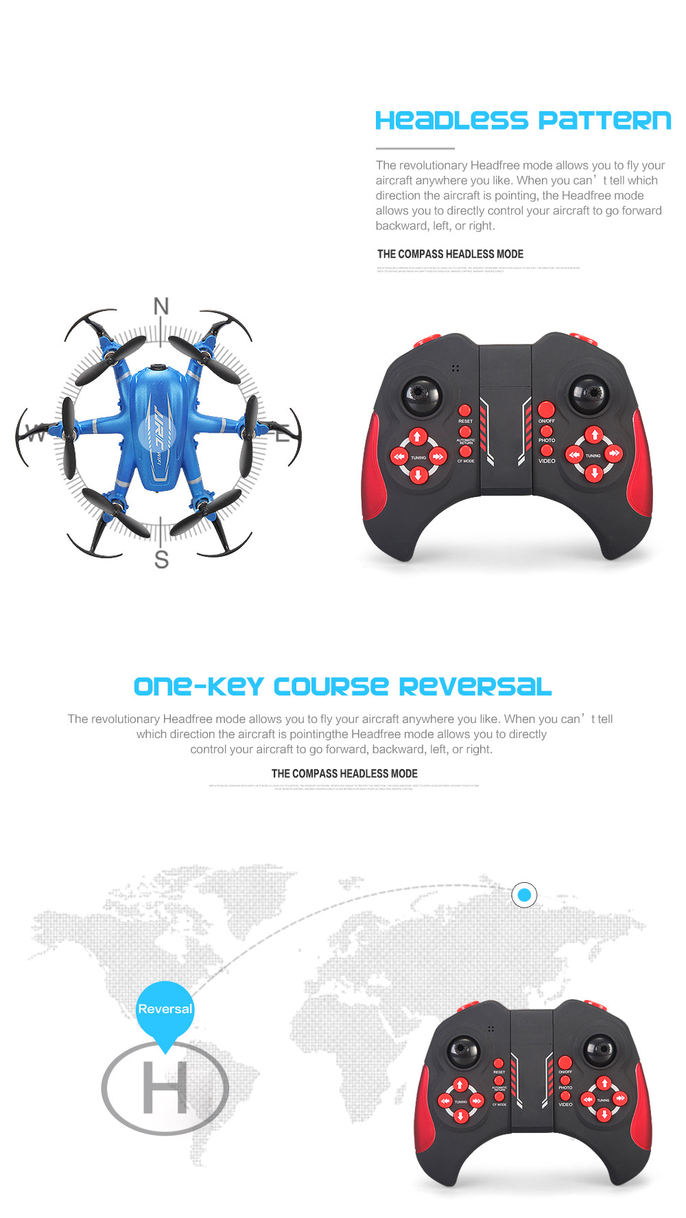 JJRC H20W WIFI FPV 2.0MP 720P HD Camera 3D Flip CF Mode 2.4G 6Axis Hexacopter VR Goggles Compatible with LED Light RTF - Blue