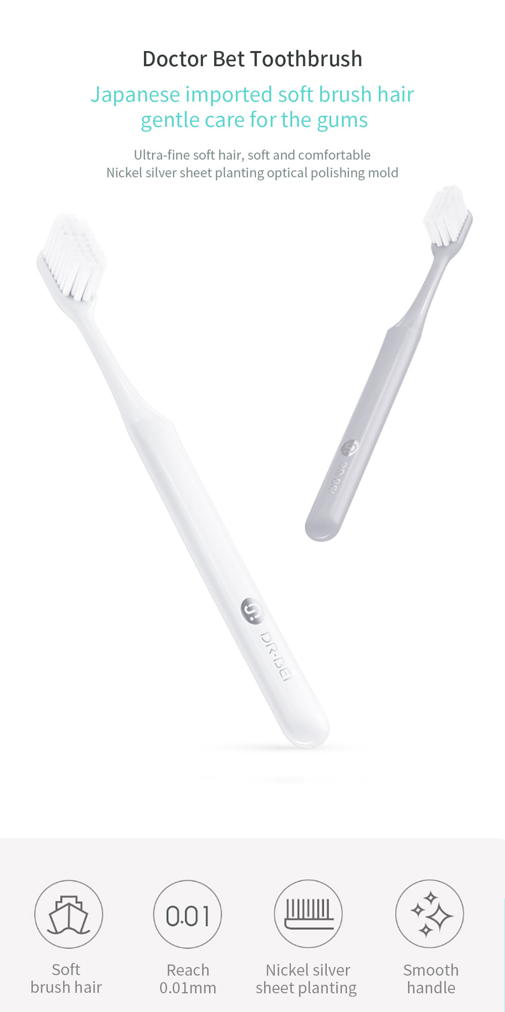 Xiaomi Doctor BET Toothbrush Handle Manual Eco-friendly Soft Toothbrush - Grey