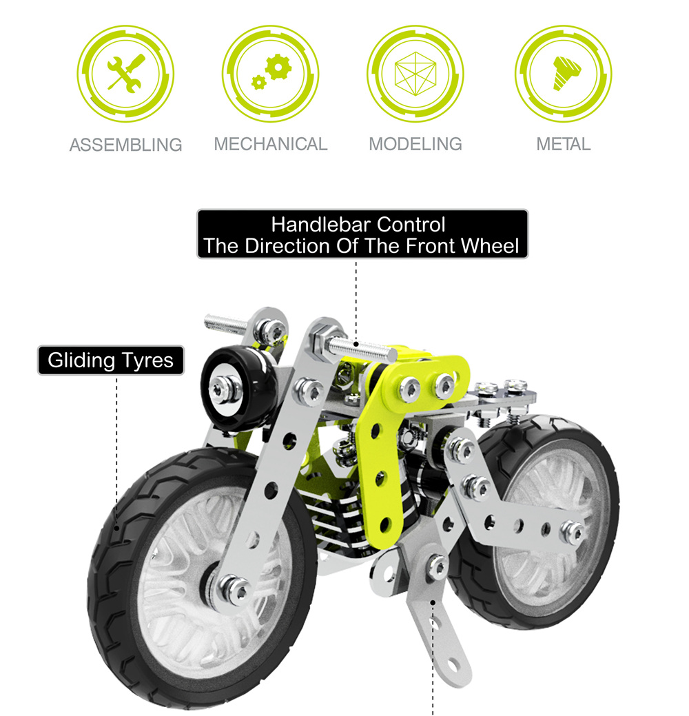 SW SW-001 120PCS DIY Stainless Steel Retro Motorcycle Alloy Assembling Educational Toys