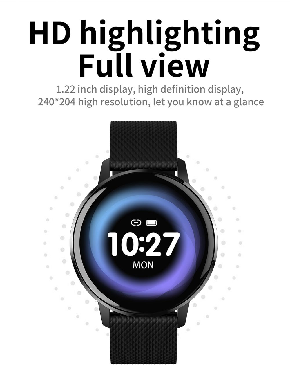 MAKIBES T4 Smart Watch 1.22 Inch Blood Pressure Heart Rate Monitor Fitness Tracker Silicone Strap - Black