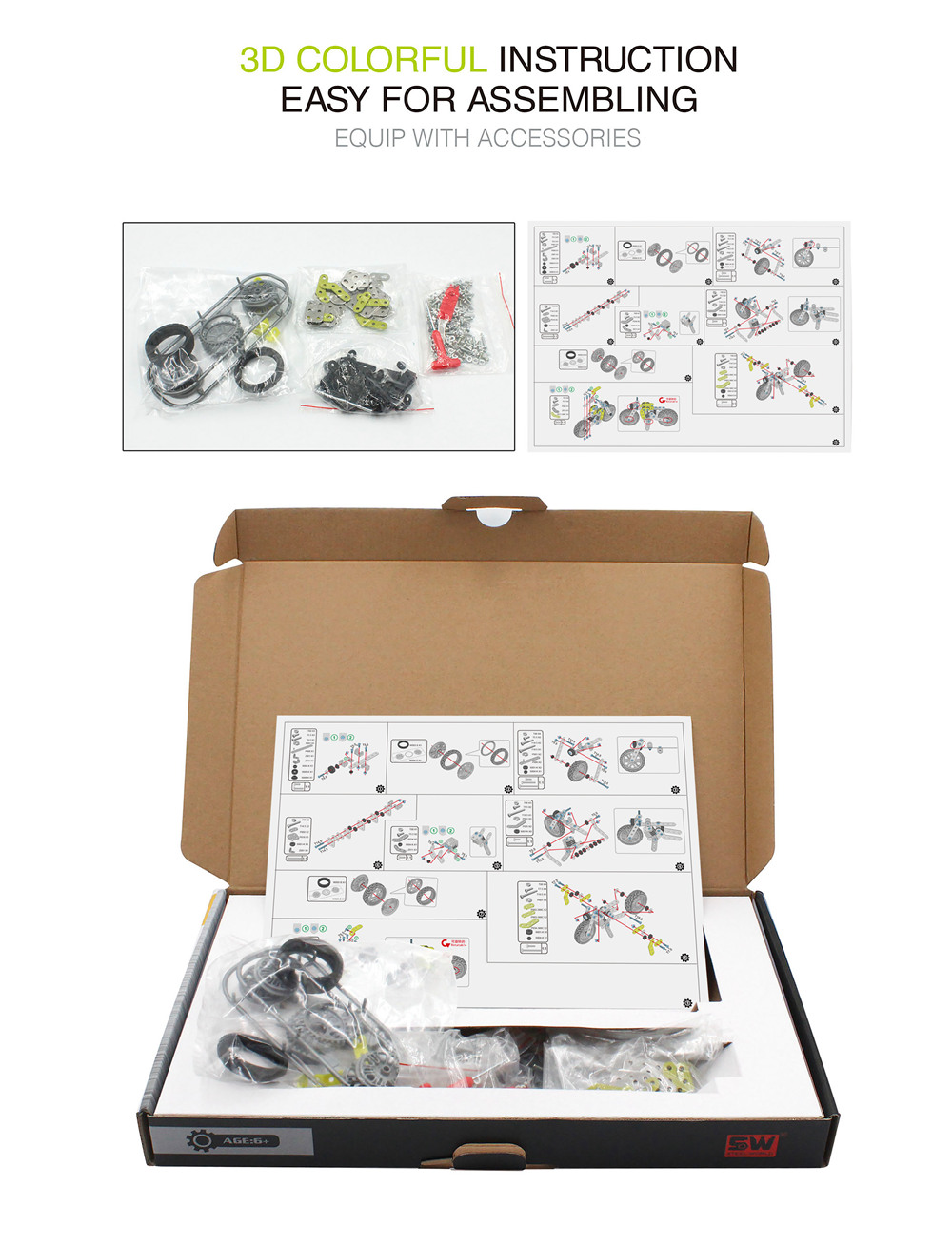 SW SW-001 120PCS DIY Stainless Steel Retro Motorcycle Alloy Assembling Educational Toys