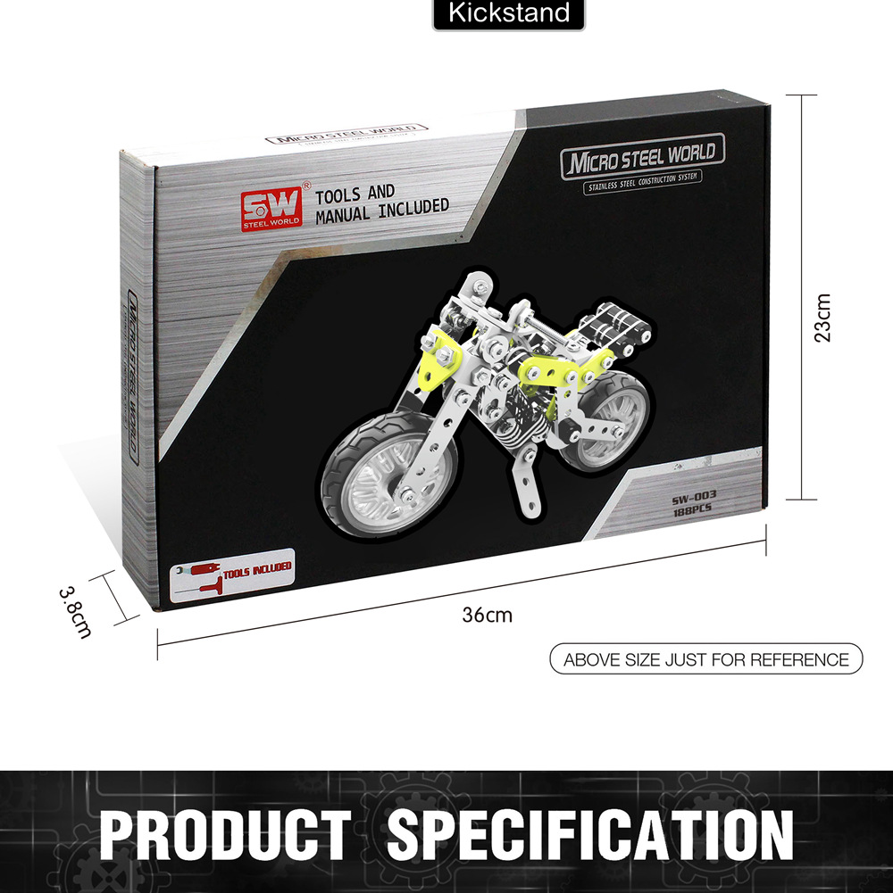 SW SW-003 188PCS DIY Stainless Steel Street Motorcycle Alloy Assembling Educational Toys