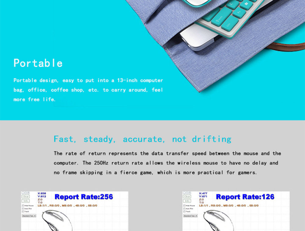 FD 1500 Portable Wireless Keyboard Mouse Combos 1500DPI 79 Keys - Black + Red