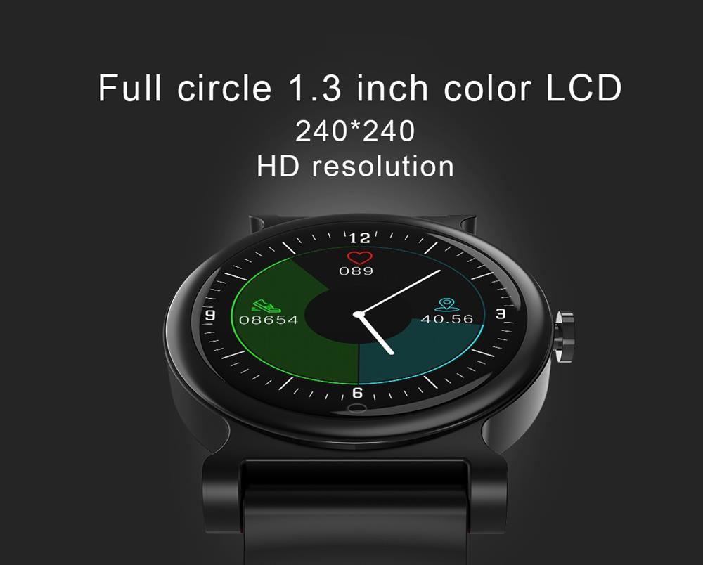 Makibes R20 Smartwatch 1.3 Inch LCD Colorful Screen Bluetooth 4.1 Heart Rate Monitor IP67 Fitness Tracker Leather Strap - Black