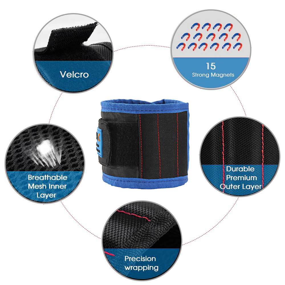 JVMAC JM-P5 Magnetic Wristband 14.6 Inch Bracelet for Holding Screw Nail Drill Bits - Black