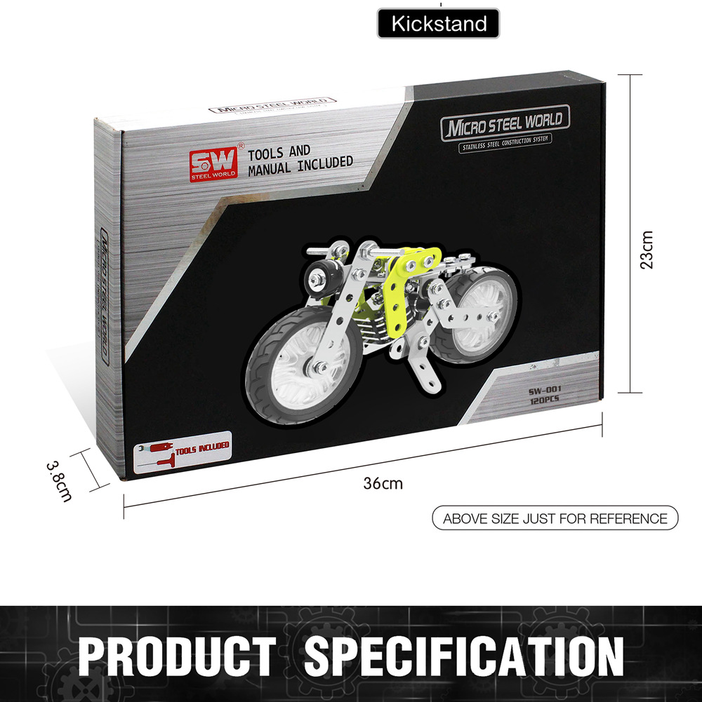 SW SW-001 120PCS DIY Stainless Steel Retro Motorcycle Alloy Assembling Educational Toys