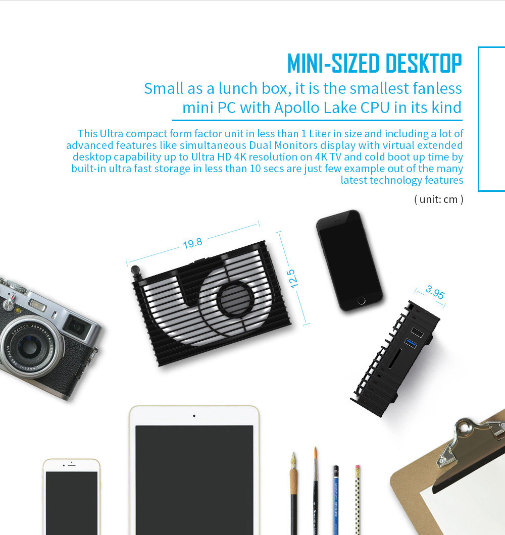 [HK Stock]MELE PCG35 Apo Licensed Windows 10 4GB/32GB Fanless Desktop Mini PC Intel Apollo Lake J3455 4K HDMI VGA M.2 SSD 2.5" HDD 802.11ac WiFi Gigabit LAN Bluetooth USB3.0 Type-C