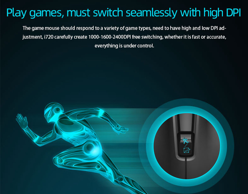 FD I720 Wireless Gamer Mouse 2400DPI Mute 6 Buttons Ultra Quiet Lightweight - Black