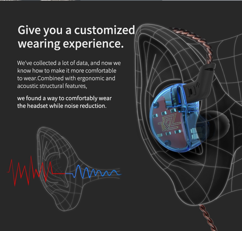 KZ ZS10 HiFi Hybrid Earphone with Mic 10 Drivers 4BA + 1DD  4 Balanced Armature Dynamic Heavy Bass - Black