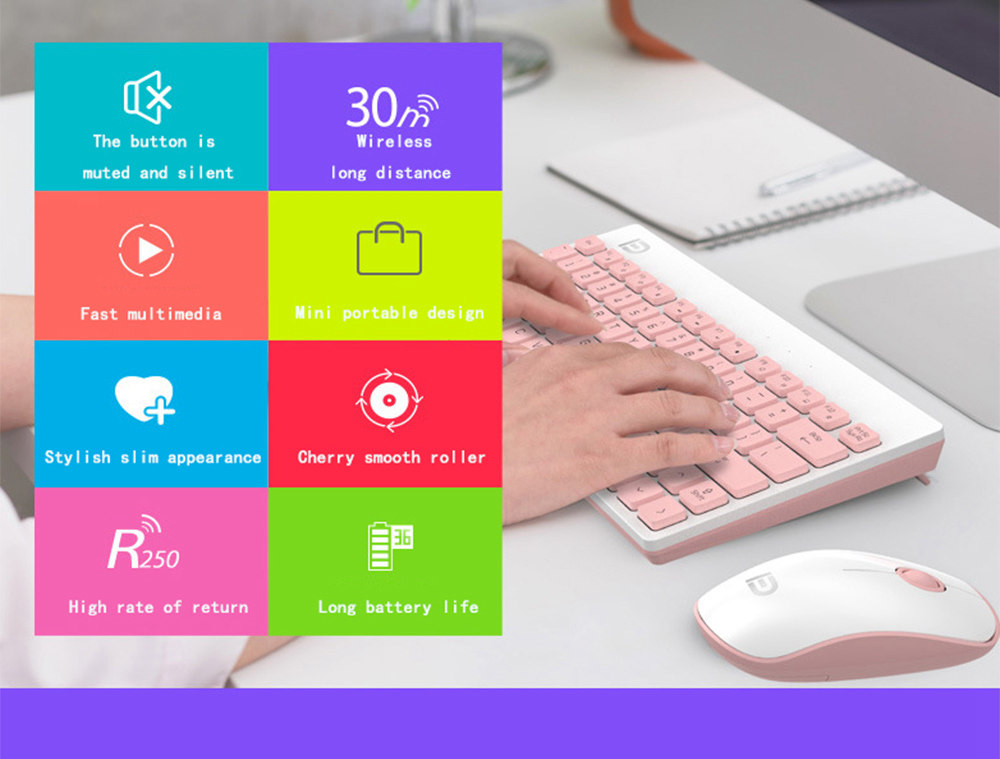 FD 1500 Portable Wireless Keyboard Mouse Combos 1500DPI 79 Keys - Black