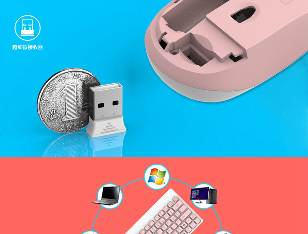 FD 1500 Portable Wireless Keyboard Mouse Combos 1500DPI 79 Keys - Black + Red