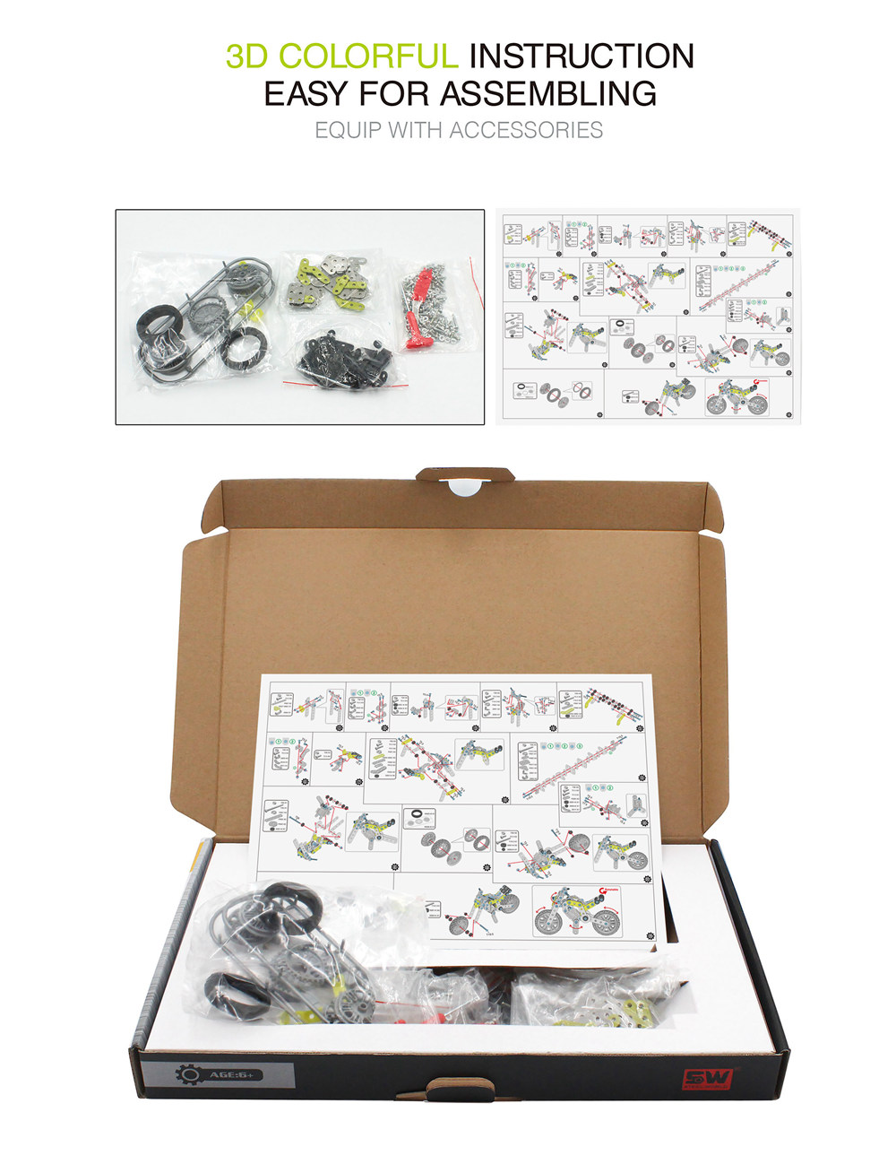 SW SW-003 188PCS DIY Stainless Steel Street Motorcycle Alloy Assembling Educational Toys