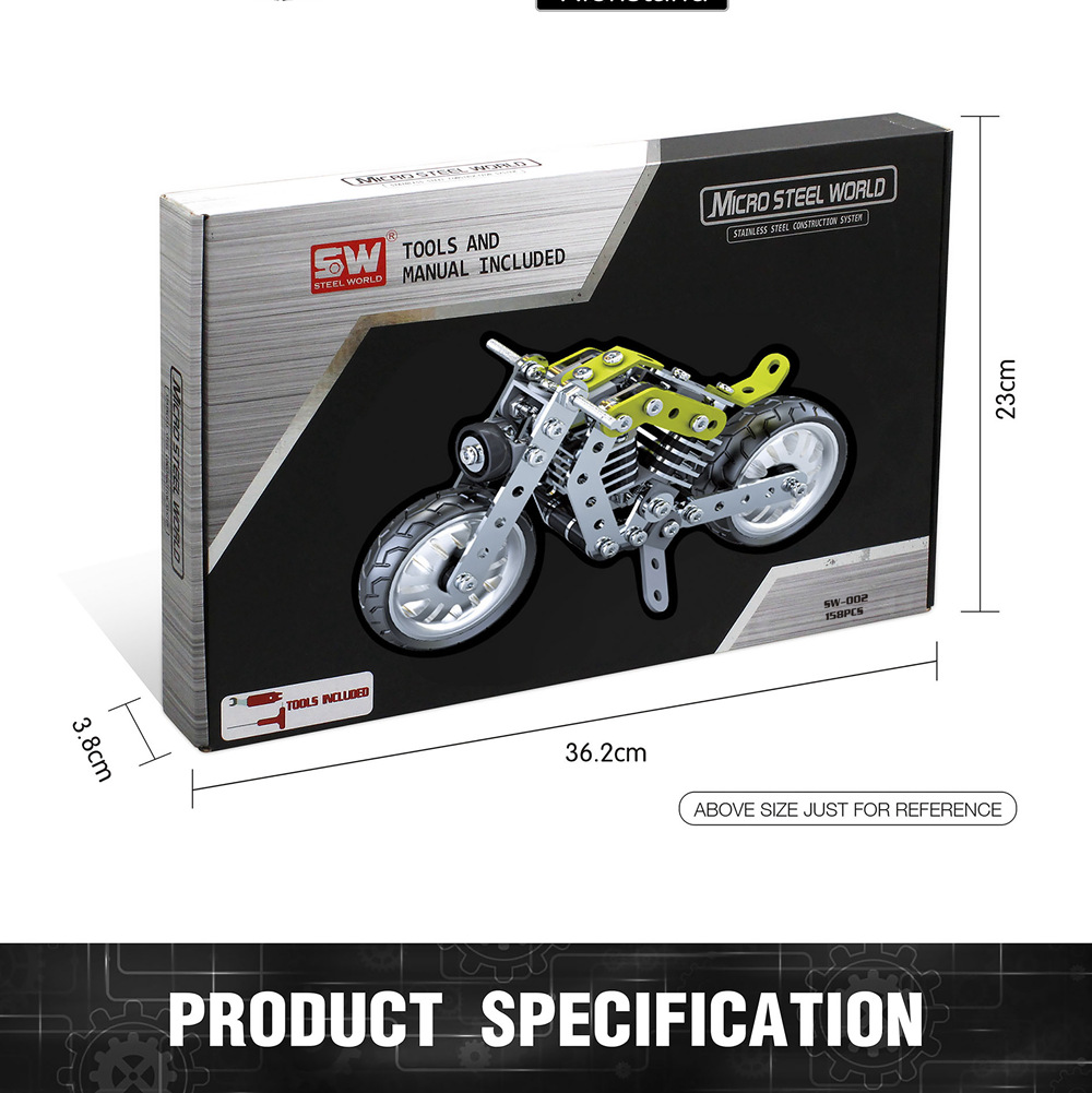 SW SW-002 158PCS DIY Stainless Steel Halley Motorcycle Alloy Assembling Educational Toys