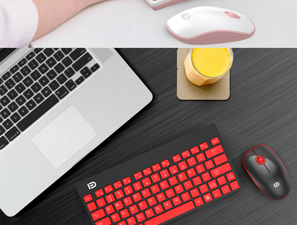 FD 1500 Portable Wireless Keyboard Mouse Combos 1500DPI 79 Keys - Black + Red