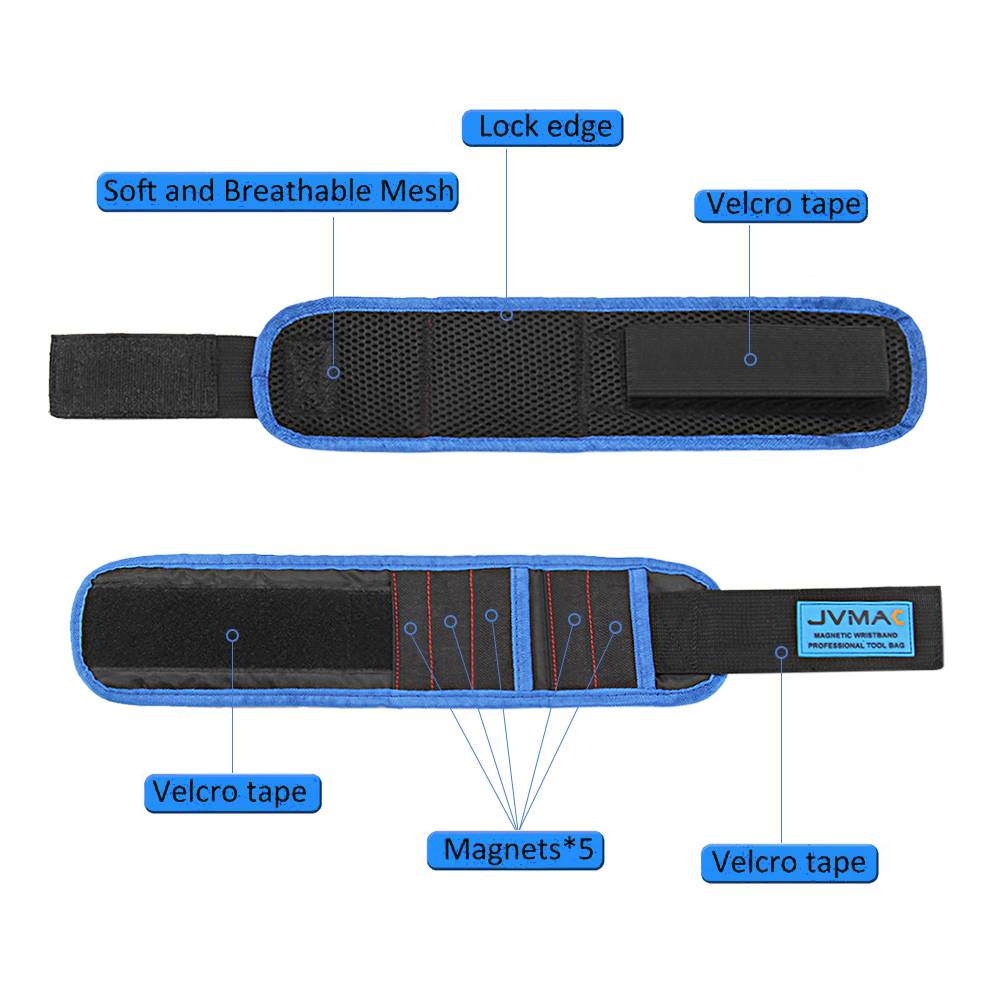 JVMAC JM-P5 Magnetic Wristband 14.6 Inch Bracelet for Holding Screw Nail Drill Bits - Black