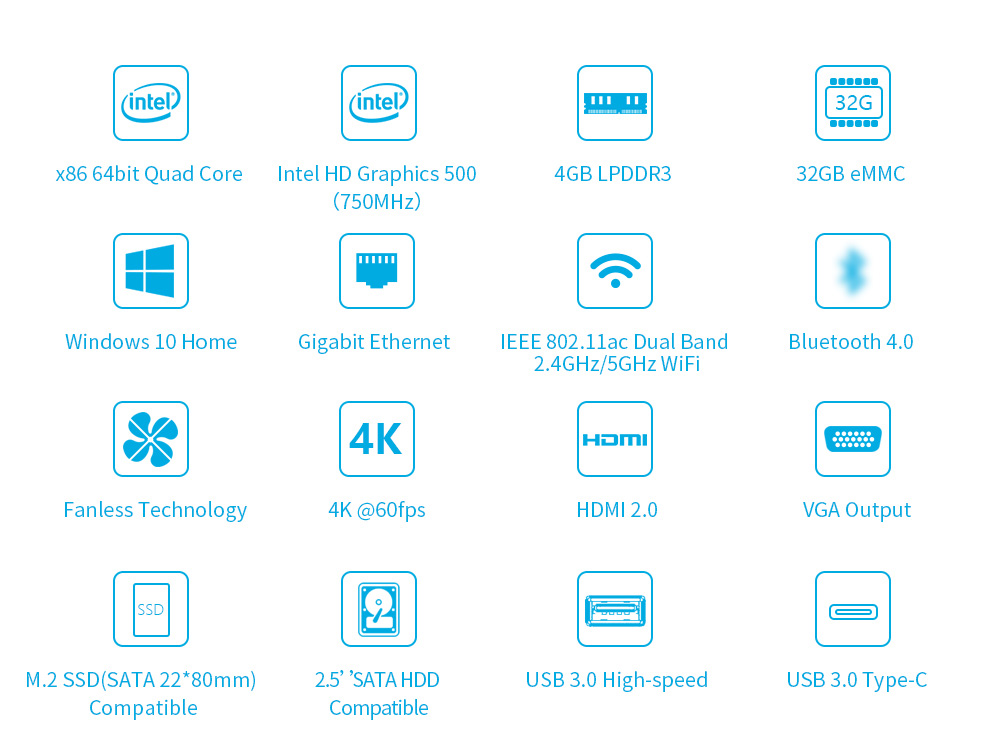 [HK Stock]MELE PCG35 Apo Licensed Windows 10 4GB/32GB Fanless Desktop Mini PC Intel Apollo Lake J3455 4K HDMI VGA M.2 SSD 2.5" HDD 802.11ac WiFi Gigabit LAN Bluetooth USB3.0 Type-C
